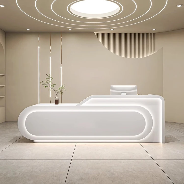 Futuristic Reception Desk Spa Modern White Fluted Curved Modern Style Logistics Office Reception Desk