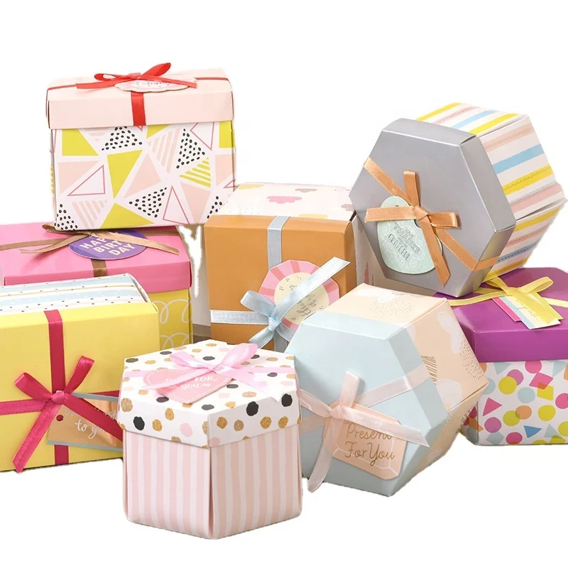 OEM роскошный самодельный Креативный дизайн шестигранный сюрприз свадебный альбом для дня рождения лента шелковая бумага подарочная коробка