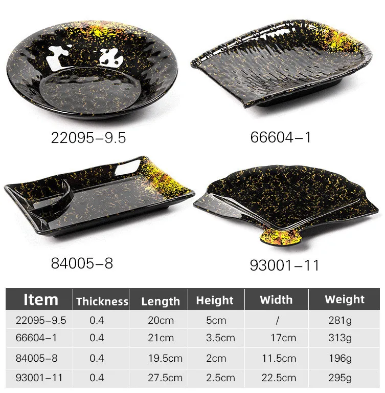 Wholesale Japanese Style Luxury Dinnerware Black Gold Irregular Melamine Plates Dishes Dinner Set