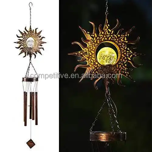 Wind Chime Bell with Solar light Garden decoration Star Hollow decoration colorful Sun Hot Selling Metal Craft Moon