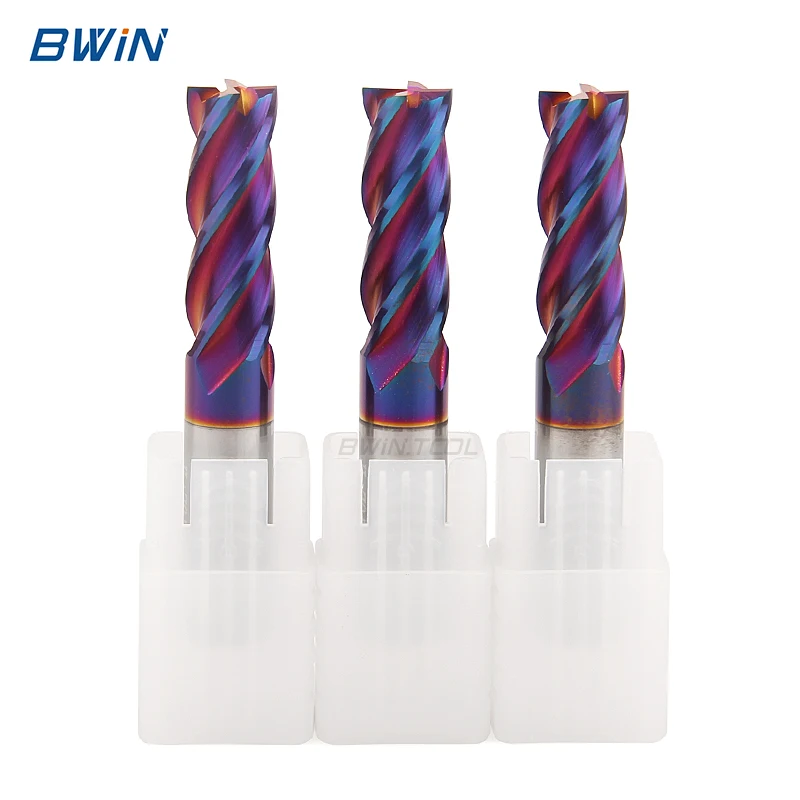 BWiN blue nano coated flat milling cutter 8*100 hrc65 4*50 end mill cutter cutting tool for stainless steel