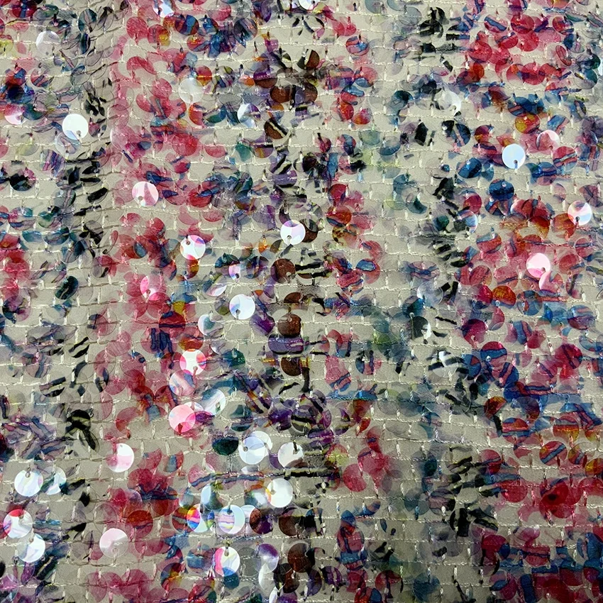 Shaoxing textile factory price 3D printed sequin embroidery chiffon fabric with sequins