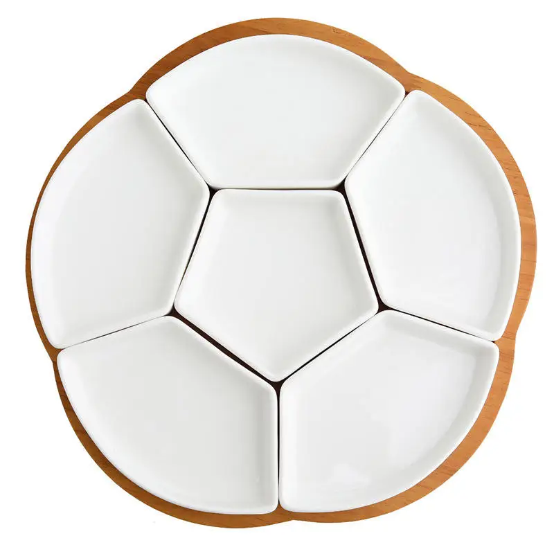 Custom Logo Solid Color Ceramic Fruit Plate Snack Household Split Melon Seeds Nut Platter Candy Plate