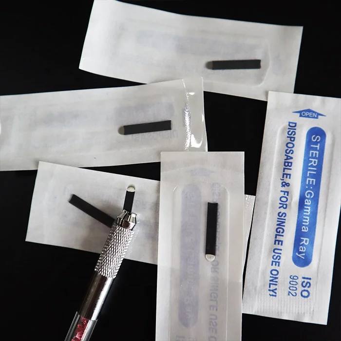 Pink PMU Permanent Makeup Microblading Pen Kit With Disposable .15 Slant 14F 18U Nano Blades and Tattoo Needle