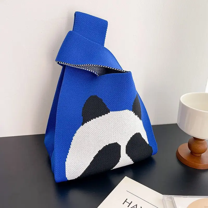 Cartoon Panda Pattern Crochet Knitted Handbag Mini Cute Gift Bag Fashion Ladies Knitted Tote Bag