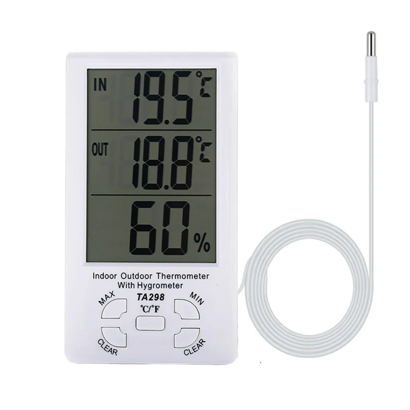 Free Sample TA298 Portable MAX MIN Record 3 in 1 Visualized Large LCD Display Digital Indoor Outdoor Thermometer Hygrometer