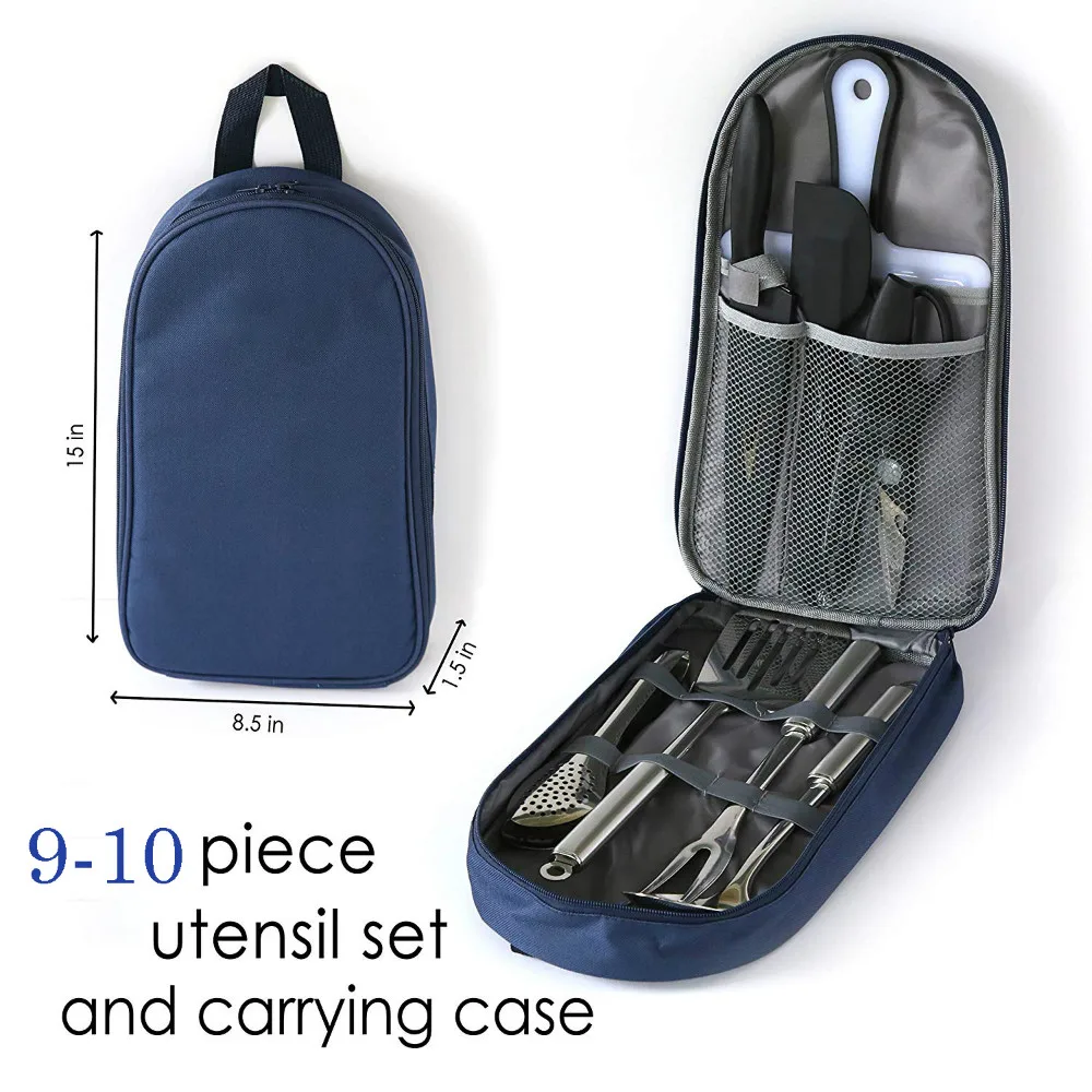 Portable 9-10 PCS Travel Camp Kitchen Utensil Organizer Case Set Knife Cutting Tool Bag