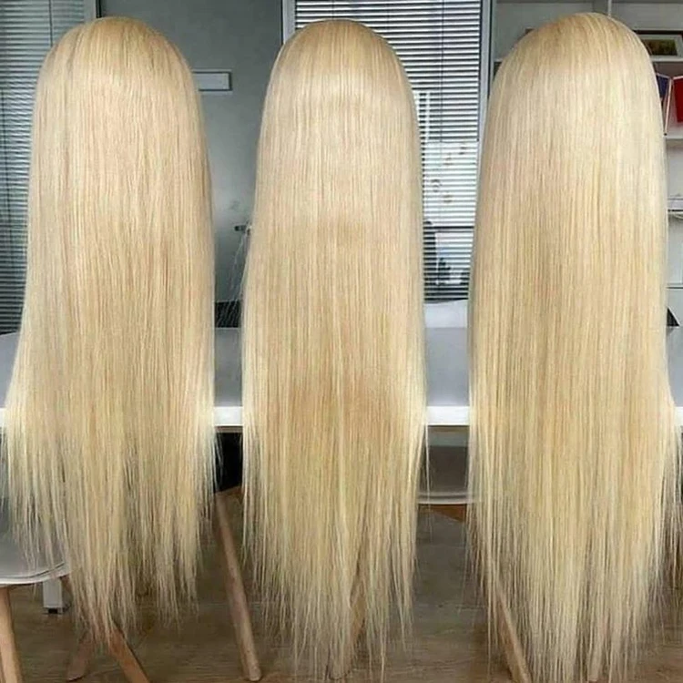 Brazilian remy human hair platinum blonde straight glusless hd full lace wig with baby hair