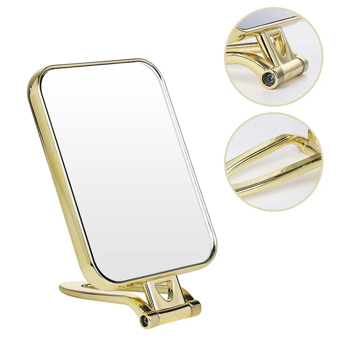 manufacturer custom private label rectangle gold handheld mirror handle multifunction foldable makeup mirror