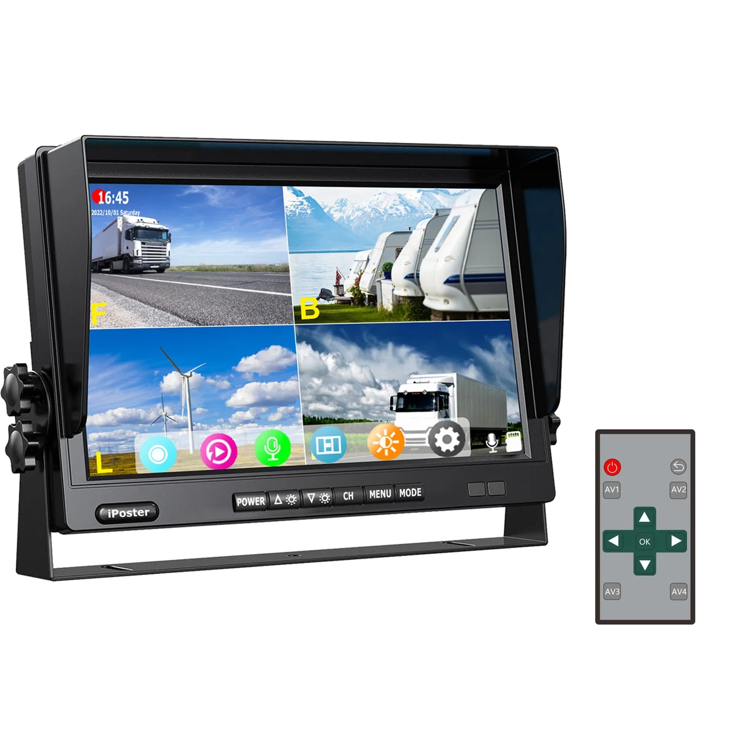 Factory supply caravan Van 9inch Quad split IPS Monitor SD Recorder Loop Recording DVR USB MP5 4ch Video 12-36v