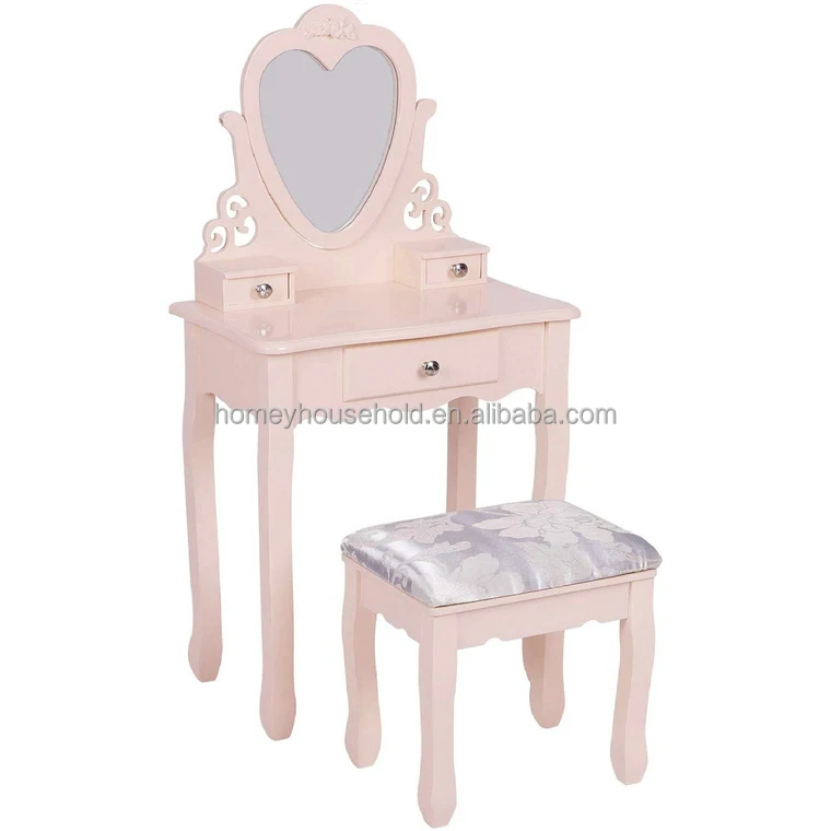 Heart-Shaped Mirror Dressing Table Simple Style Drawer Dresser Table With Stool Bedroom Furniture
