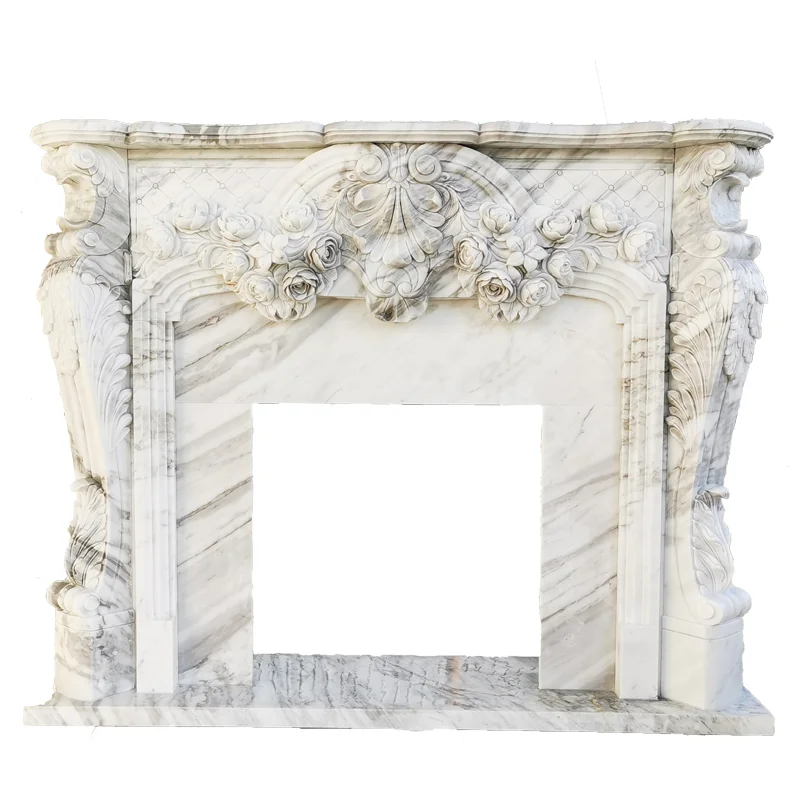 Shengye European style modern decorative fireplace stone carvings marbles fireplaces mantel surround indoor home decoration