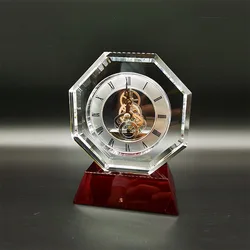 Hot Sale Engraved Crystal Desk Clock Accented Template Trophy Award