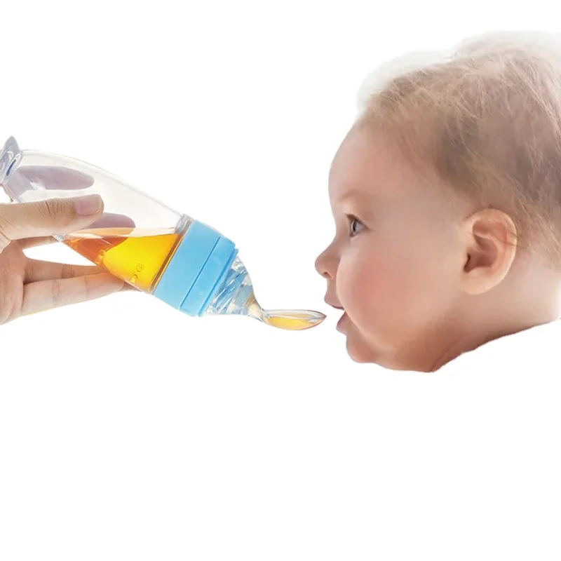 Newborn Toddler Food Supplement Rice Cereal Bottles Infant Baby Milk Feeder Silicone Squeeze Baby Feeding Bottle with Spoon