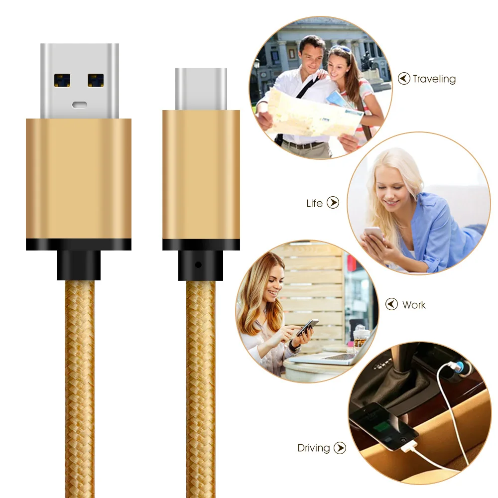 Оптовая продажа в наличии нейлоновый плетеный кабель usb c 3A 60w type для быстрой зарядки и передачи данных к кабелю 3