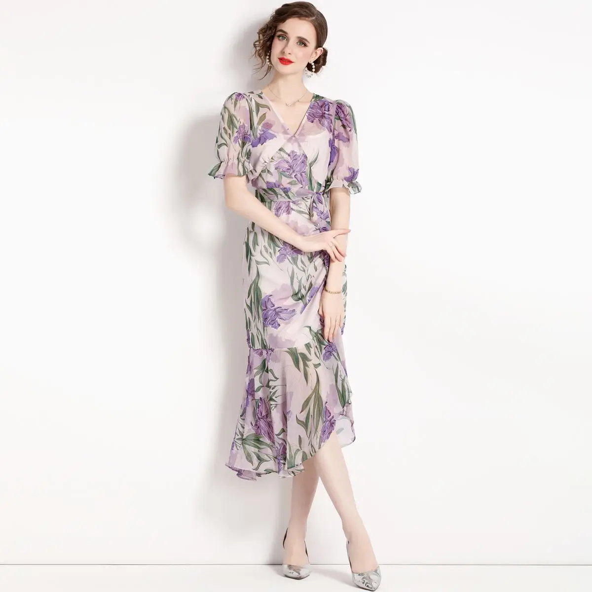 stock women manufacturers clothes wholesale vintage elegant lady floral american long Evening casual Dresses brand labels-8299