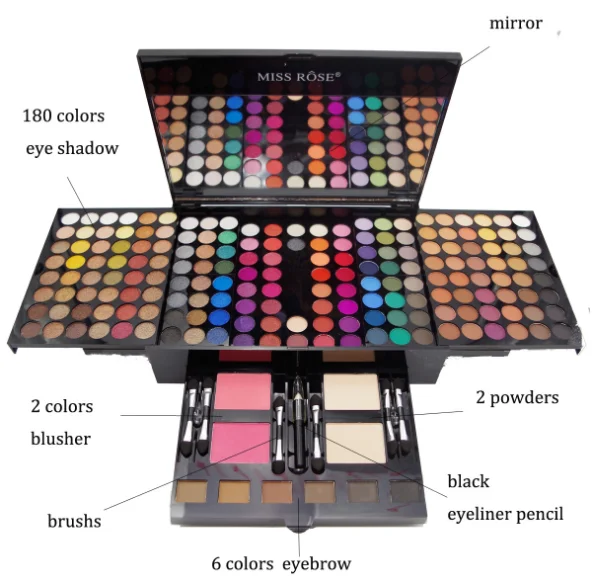 Miss Rose Cosmetics 180 Colors Matte Glitter Eyeshadow Palette Powder Eye Makeup Professional Eye Shadow Make Up Kit