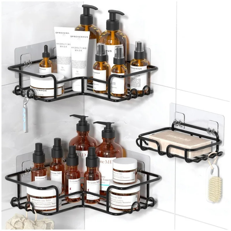 Factory Custom 3-Piece Iron Steel Bathroom Storage Shelf No-Drilling Shower Caddy Organizer with OEM/ODM Design for Shower