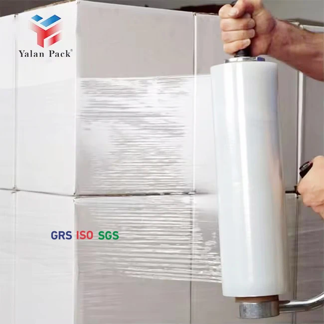 500m Transparent Packing Film Strech 20 Microns Printed Mini Handle Pvc Pallet Plastic Wrap Jumbo Roll Lldpe Clear Stretch Film