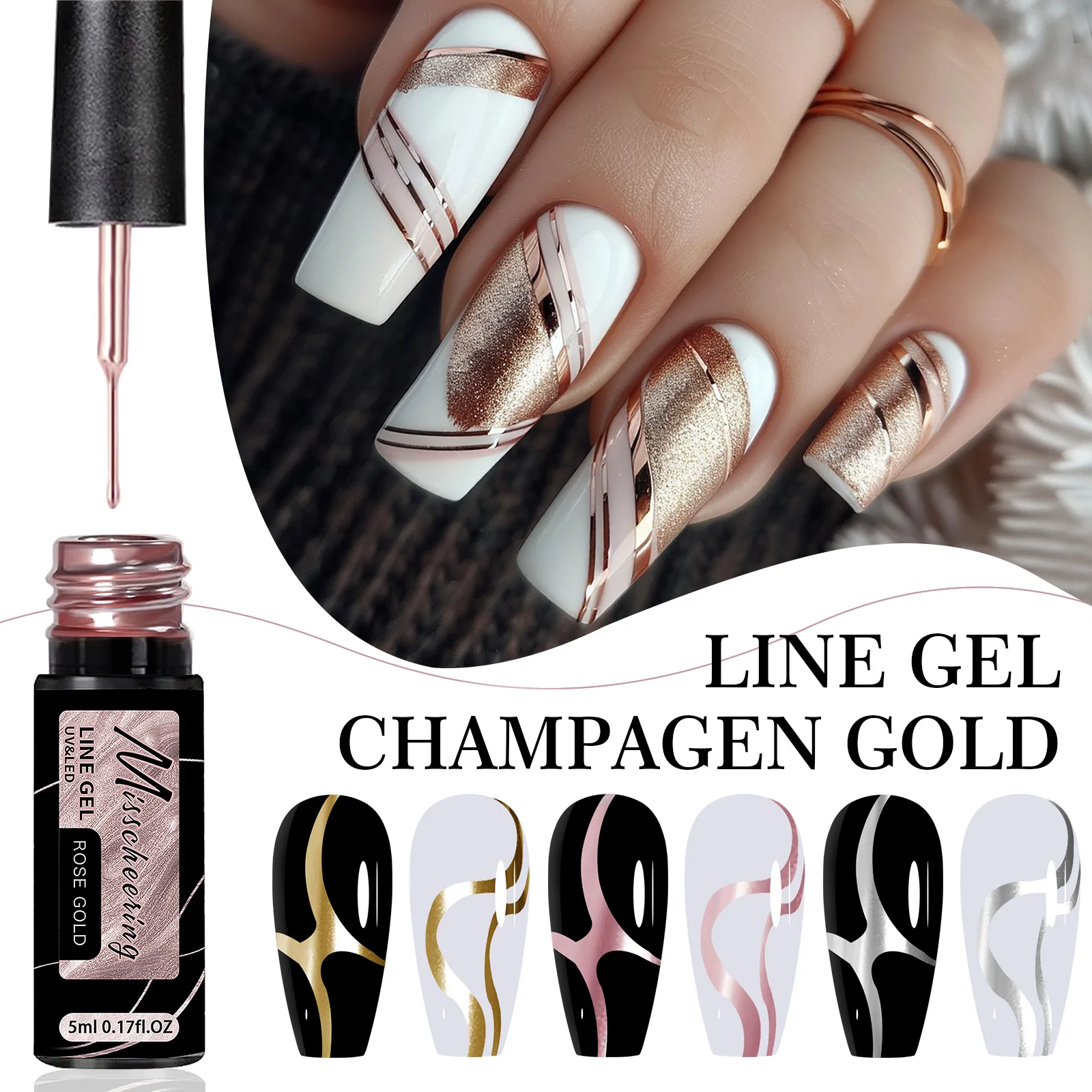 5ml Gold Silver Metallic Liner Gel Polish Super-Bright Mirror Gel Nail Polish UV/LED Painting Line Nail Art DIY