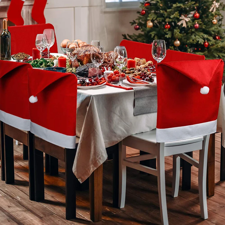 New product ideas 2019 santa hat christmas banquet chair cover for kitchen dinner table party decoration