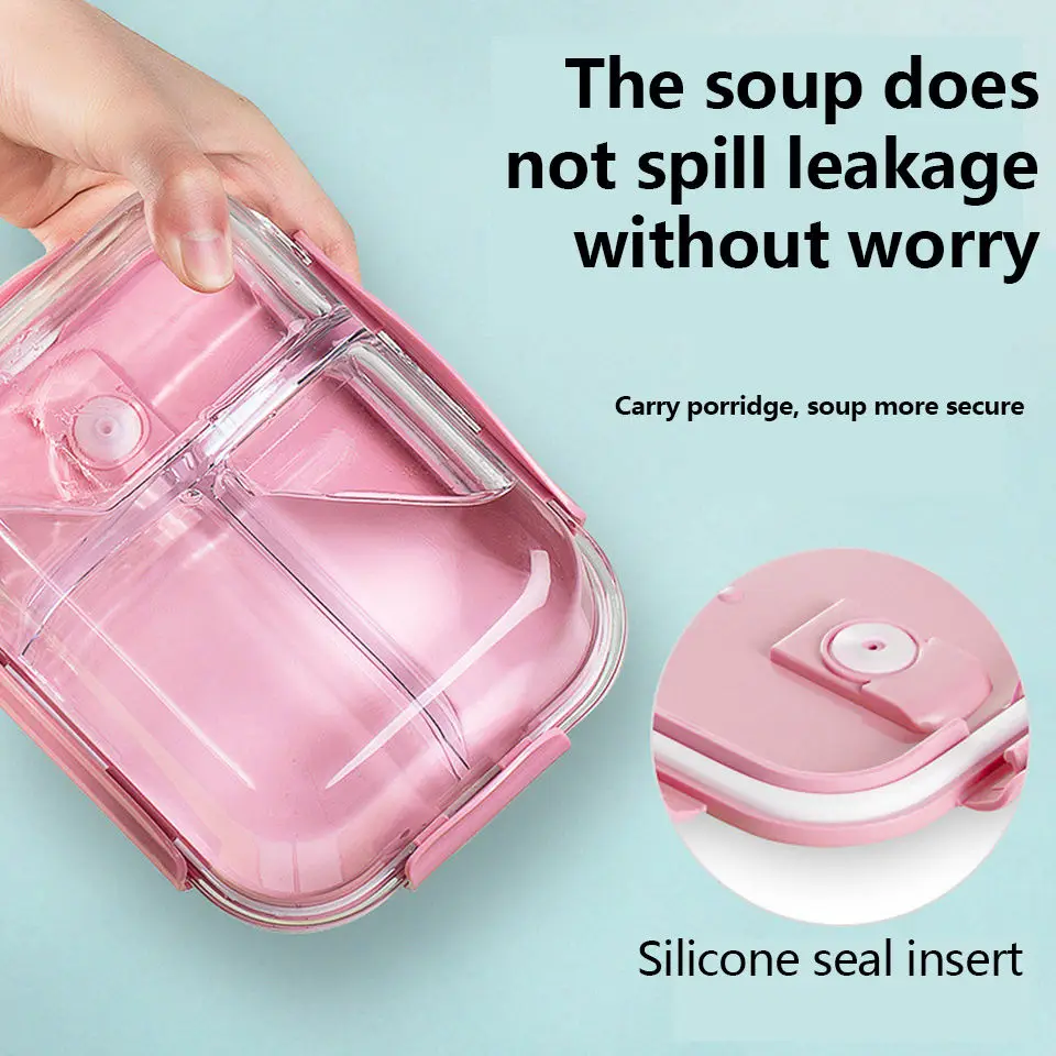 Compartment Plastic glass Bento Box School Lunch Container for Kids Office Use Freshness Preservation Feature