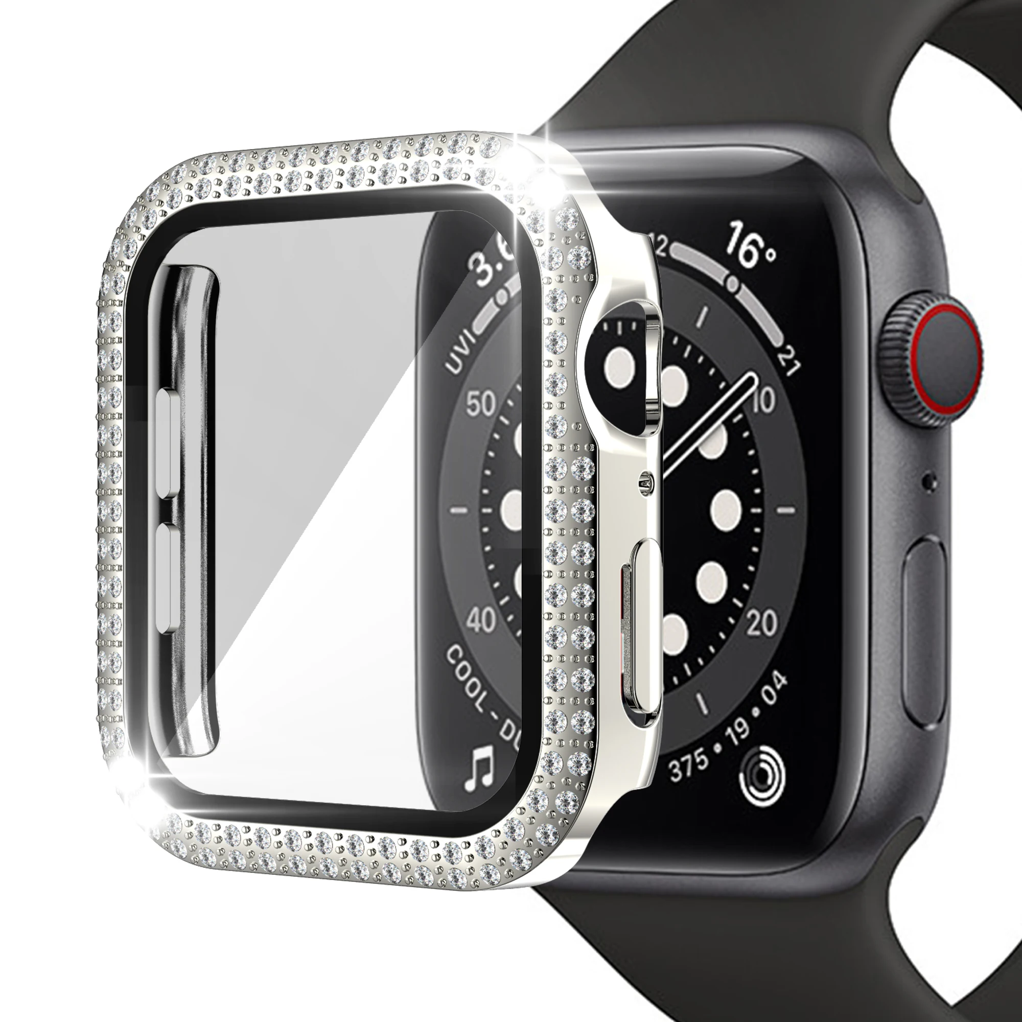 Compatible apple watch case 38/40/42/44/41/45 mm PC Diamond Silver Bumper Protective Case screen protector for apple watch