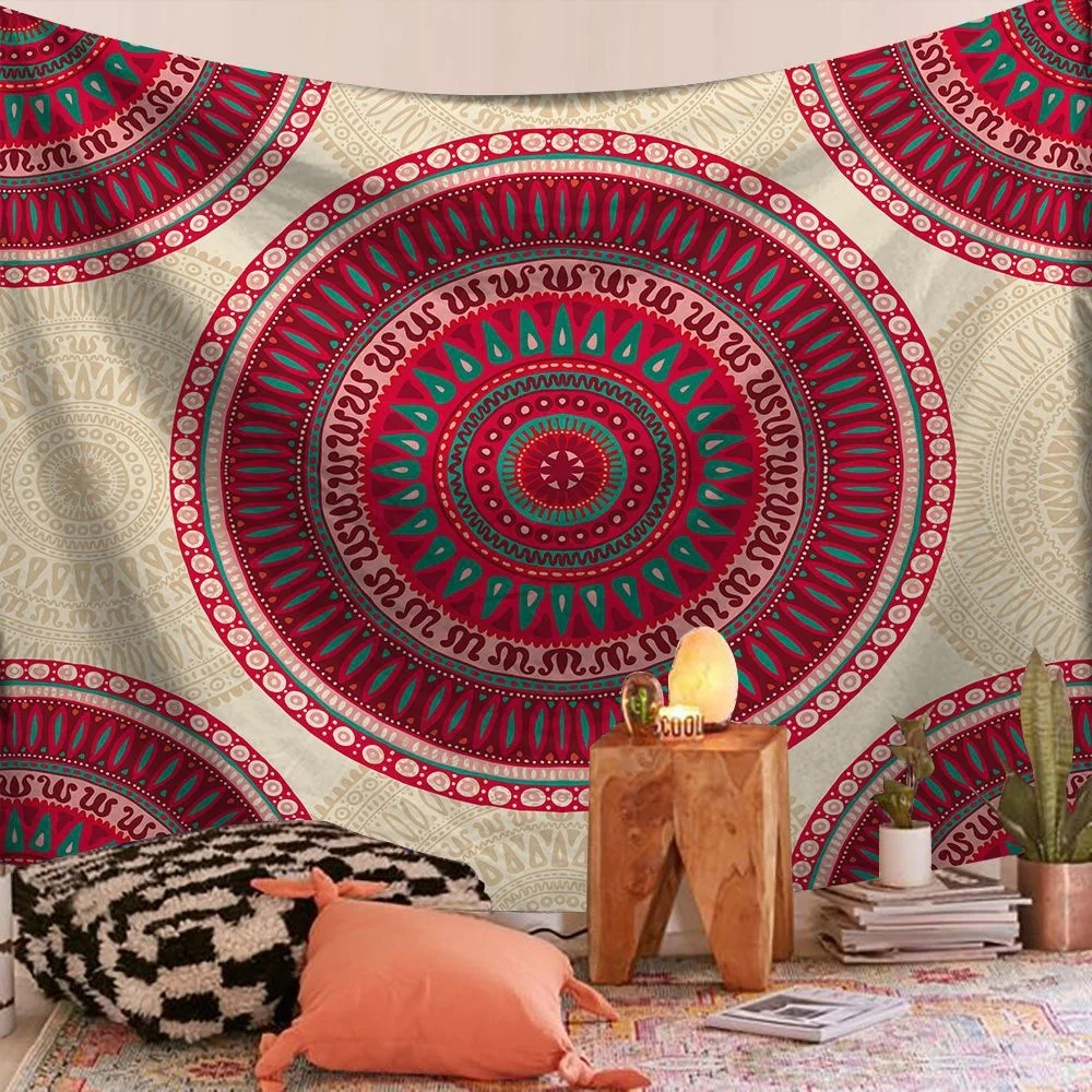 Customized 2021 hot sale Factory decorative Digital Printed hippie bohemian trippy large mandala tapestry wall hanging