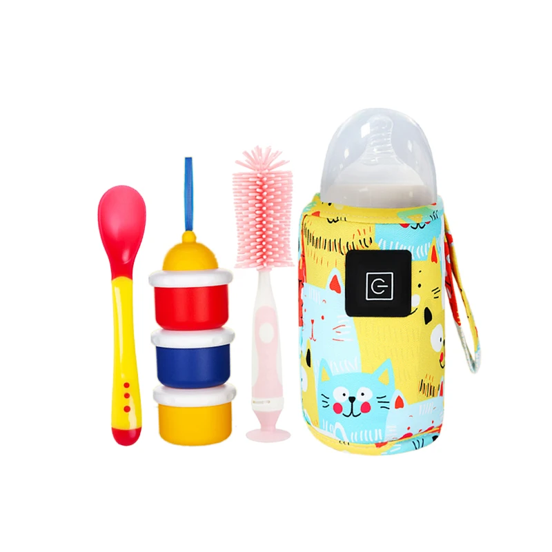 gift set 2024 baby products baby formula dispenser+heat temperature sensing spoon+bottle cleaner brush+breast milk warmer