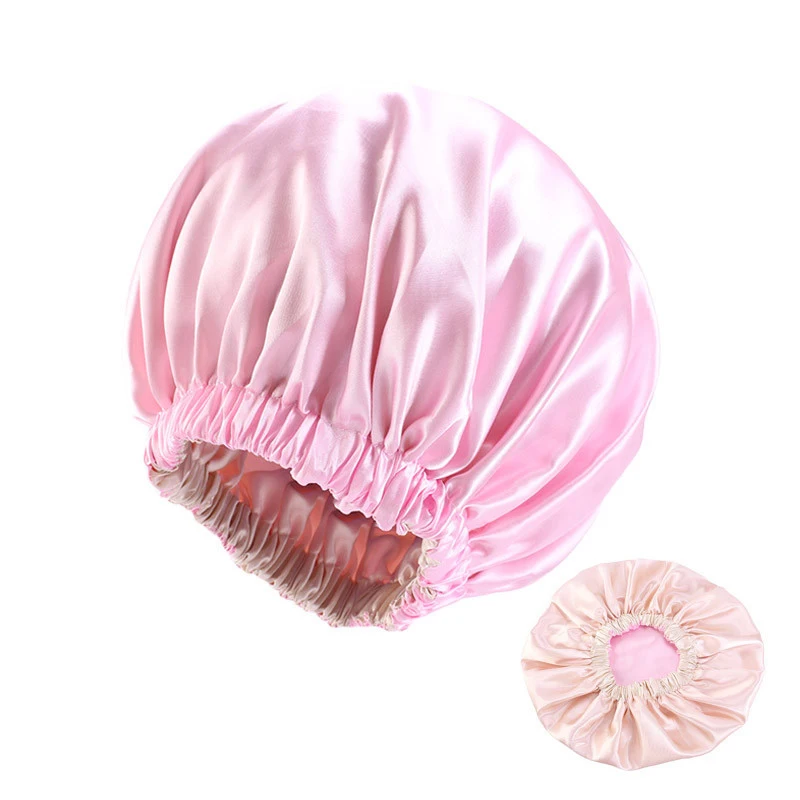 HaoKey Large Reversible Double Layer Silk Satin Shower Cap Sleep Hat Hair Care Elastic Bonnet