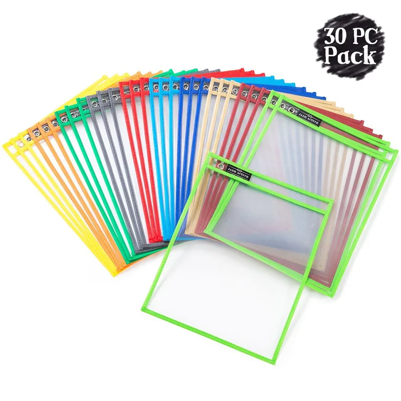 Dry Erase Pockets 30 Pack - Dry Erase Sleeves - Reusable Sheet Protectors - School or Work - Oversized 10 x 13 Inches