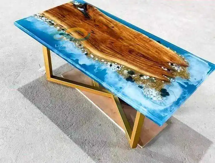 Home Furniture Factory Direct Solid Walnut Wood Restaurant Kitchen Dining River Table Epoxy Resin Slab