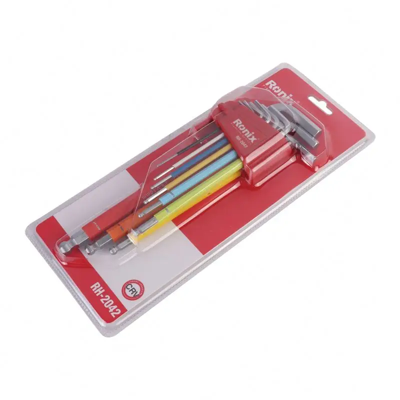 Ronix RH-2042 Model allen wrench with ball end 24 pad hex key ball end straight handle 9pcs 1-10mm extra long arm allen kit