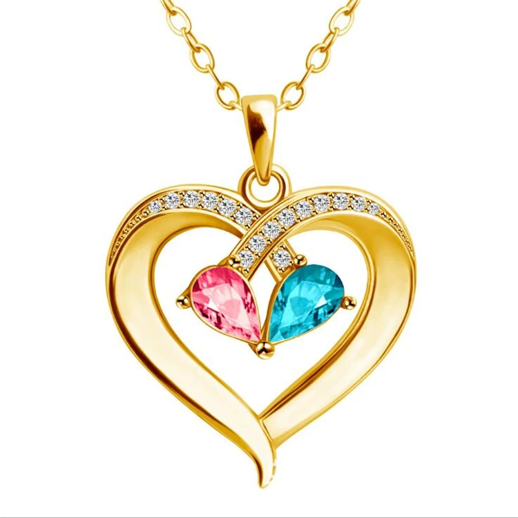 Trendy Fashion Shiny Crystal Pendant Red Sapphire Heart Necklace Electroplated Alloy Diamond Zircon Women Necklace