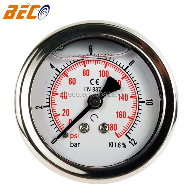 50mm 12Bar Semi Stainless Steel Oil Filled Pressure Gauge With Back Connection