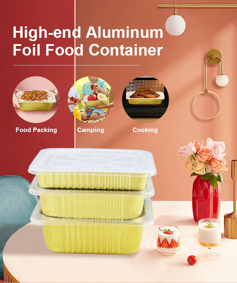 Over 300 Sizes Color Rectangular Aluminum Foil Container with Compatible Aluminum Foil Container Sealing Machine