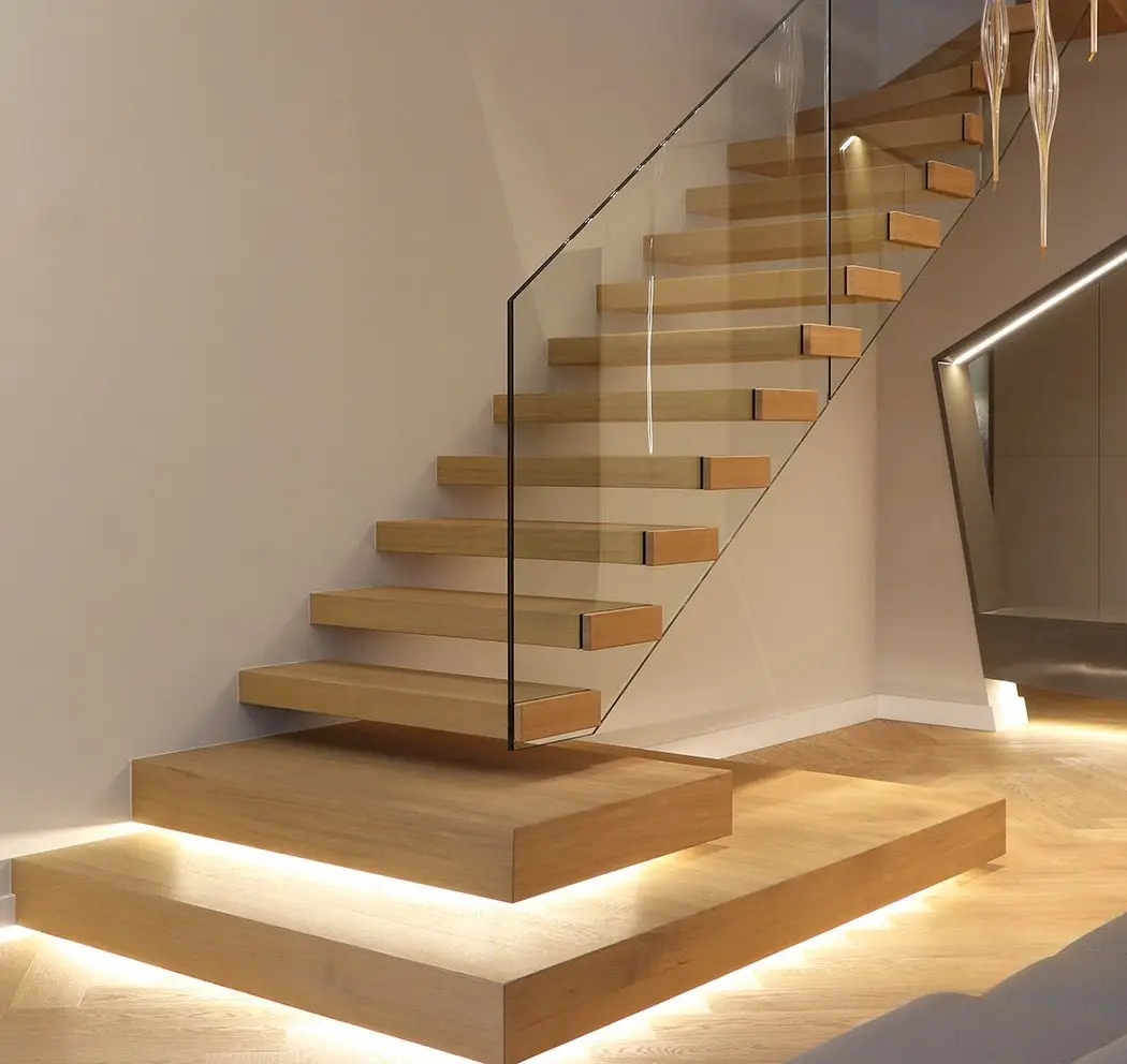 CBMmart Custom Classical Interior Staircase Steel Stair Decorative Design Modern Indoor Stairs with Led stair case Wood Tread