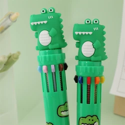 Kids kawaii cartoon green cute crocodile plastic multi 10 color ballpoint pen