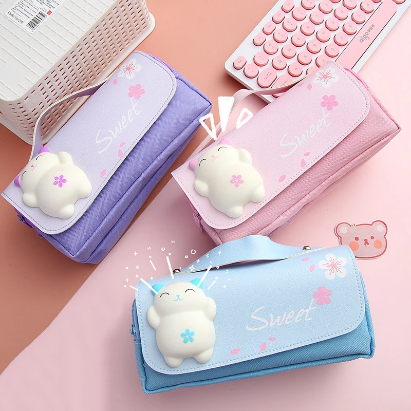 New Design Multi-functional Stationery Storage Bag Cute Cartoon Double Layer Pencil Case Student Cute Portable Pen Bag