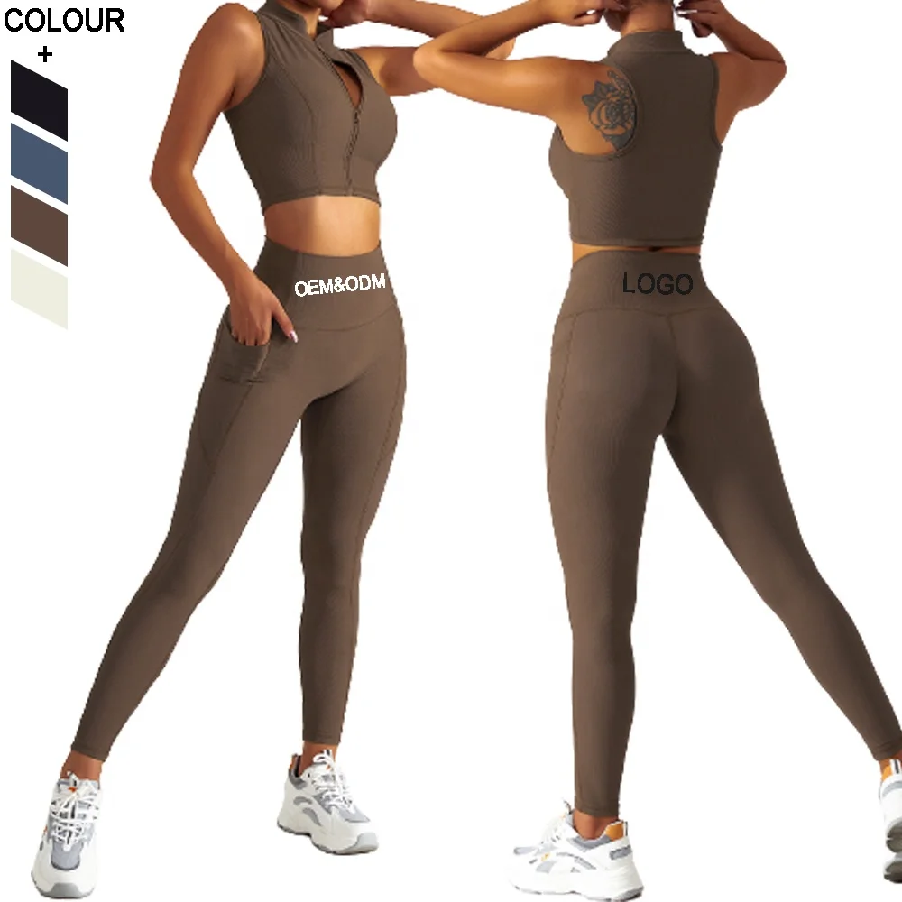 Wholesale Fitness Clothing Ribbed Sports Bra and Legging Seamless Yoga Set 2022 Gym Tights Workout Sets For Women