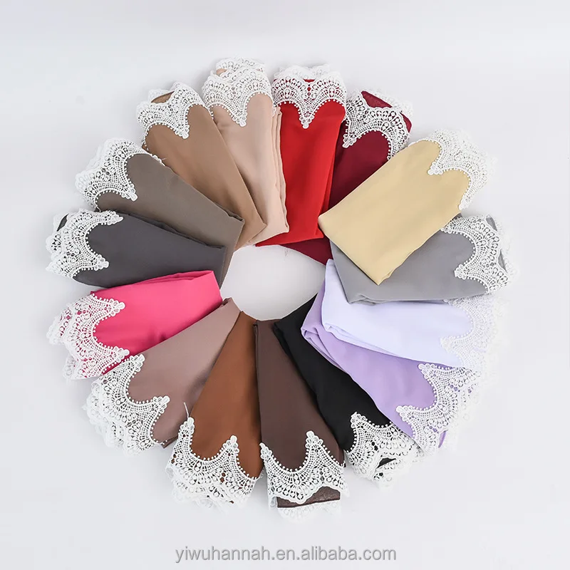 Muslim wedding dress shawls pashmina black with floral floral embroidered chiffon lace scarf for edges hijab