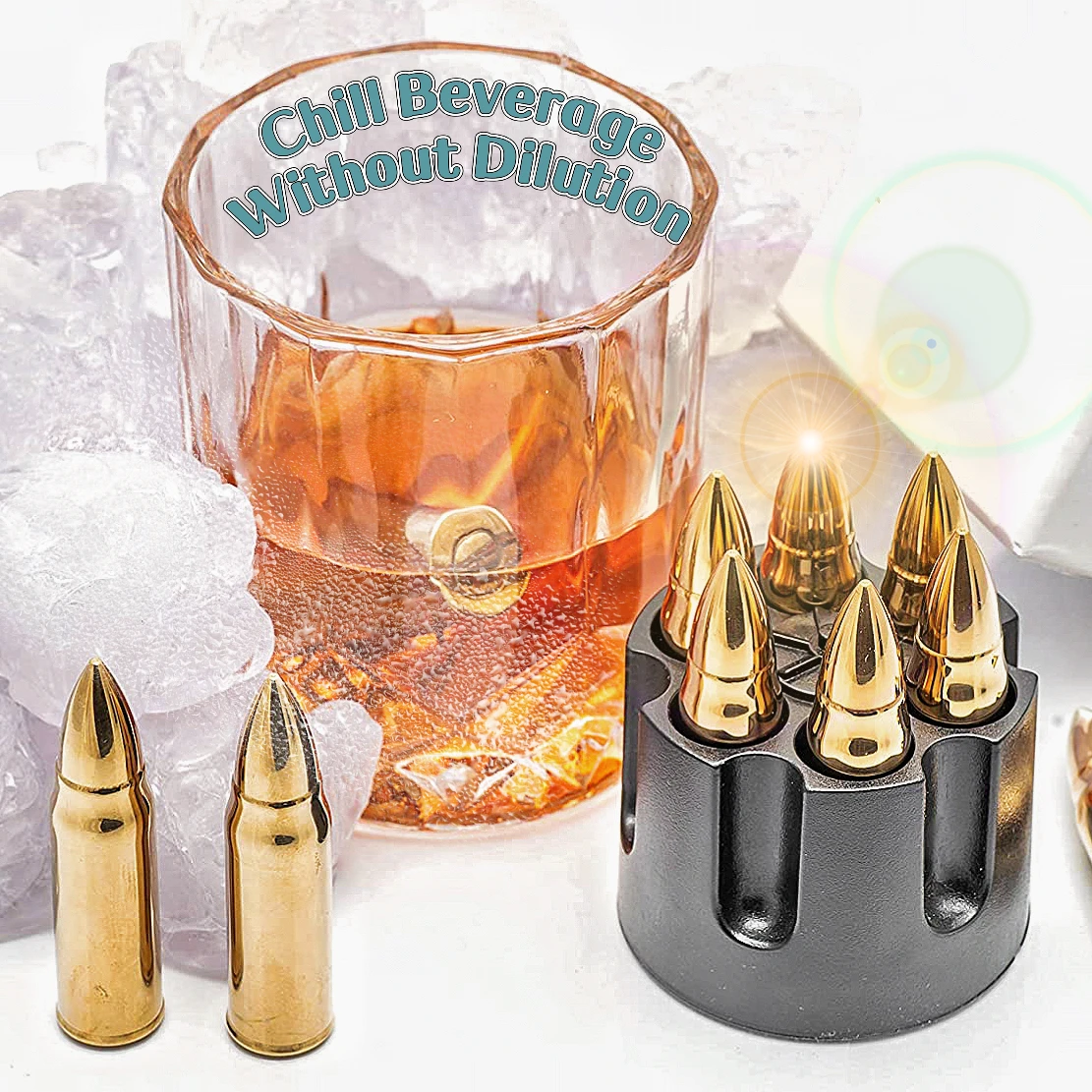Professional manufacturer hot sell stainless steel whiskey stone chilling GOLDEN bullet ice cubes
