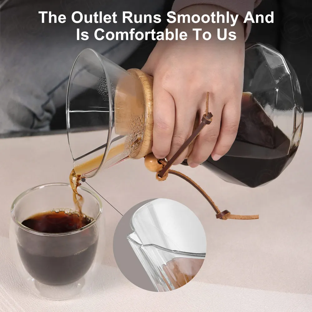 Emode Factory Price Custom Logo 800ml Borosilicone Glass Coffee Double Layer Mesh Filter Pot With Wooden Collar