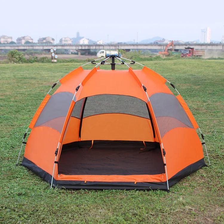 Customization Automatic Hydraulic 4 Or 7 Person Family Camping Tent Hexagonal Instant Pop Up Tents With Fiberglass Pole