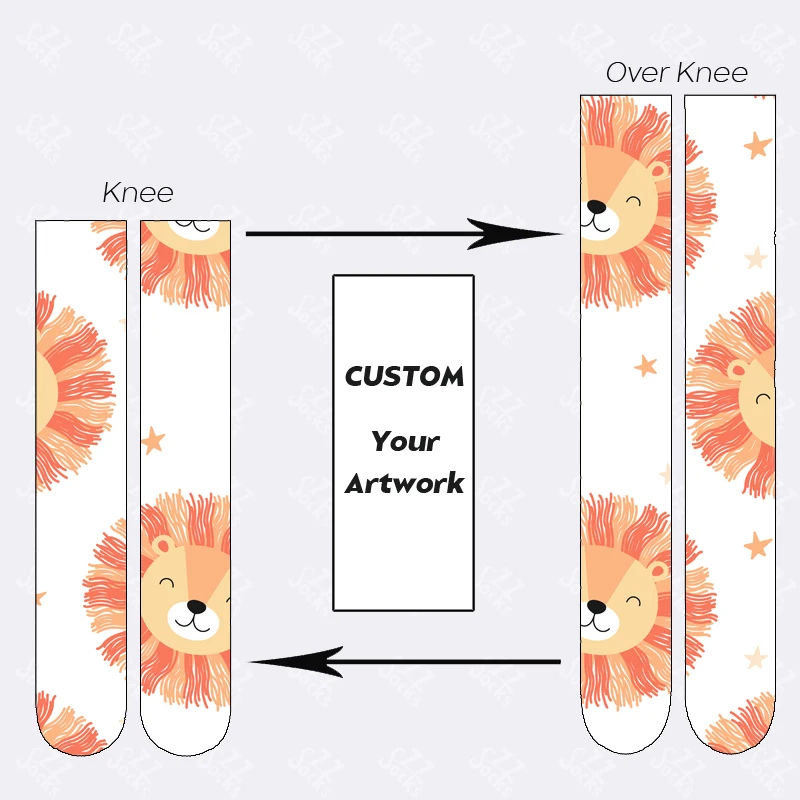 Fashion Little Lion Cartoon Stockings Free Size Knee High Custom Printing Girls Knit Silk Spandex Comfortable  Socks