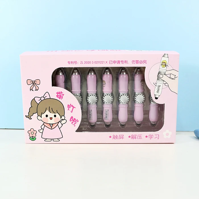 Multi Functional Stress Relief Spinning Gyroscope Ball Stylus Pen with Lights