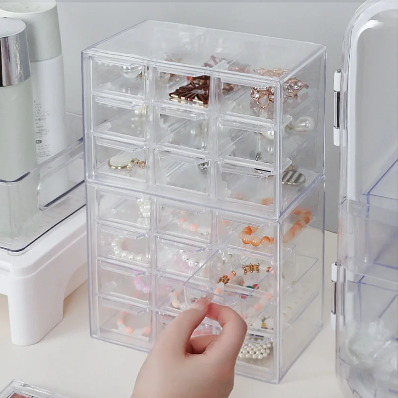 Clear Acrylic Jewelry Organizer Box with 12 Drawers Wall Mounted Transparent Gem Display Stand Multipurpose Plastic Storage Case