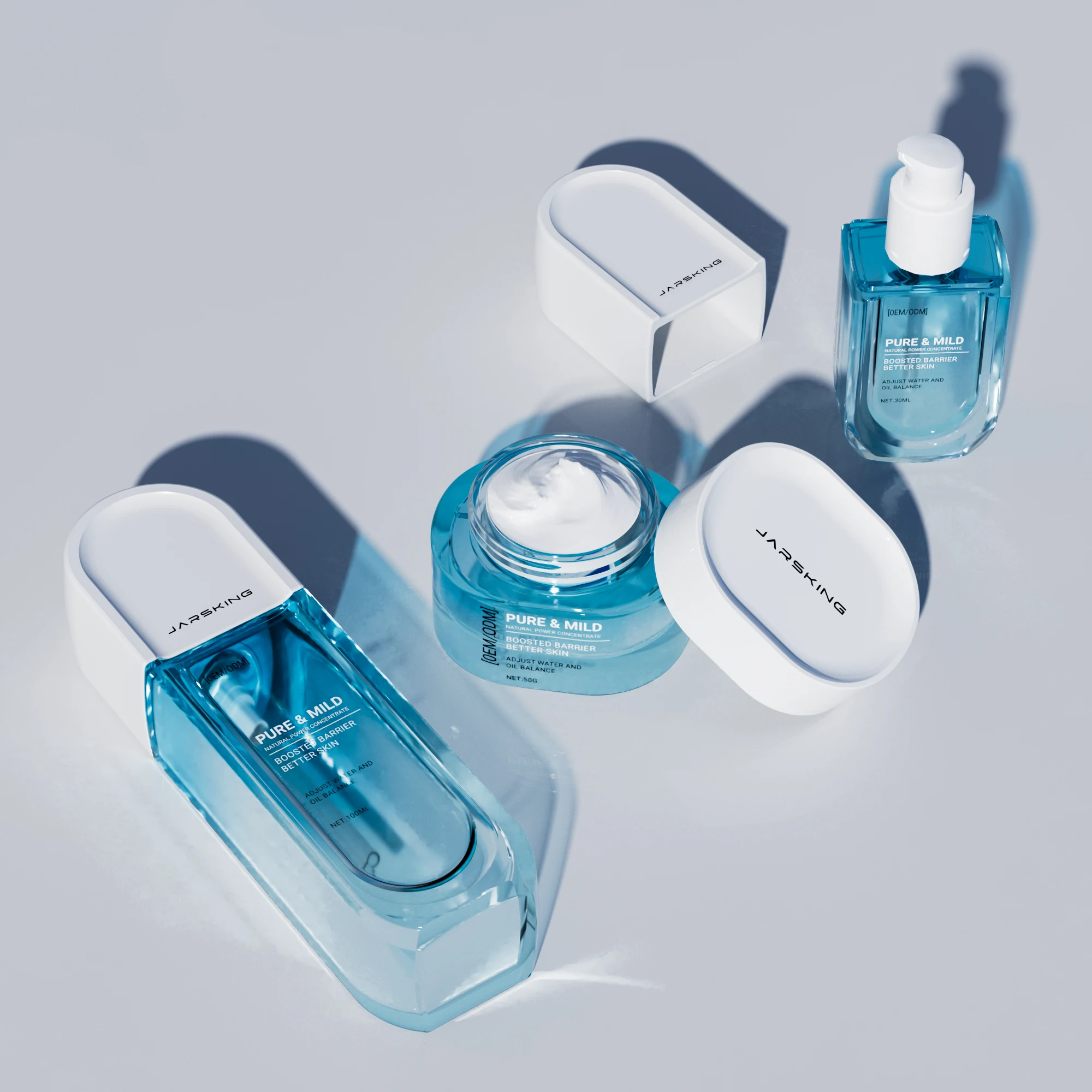 Luxury empty 30ml 100ml cream cosmetic packaging capsule shape glass lotion jar serum pump bottle luxury skincare packaging set