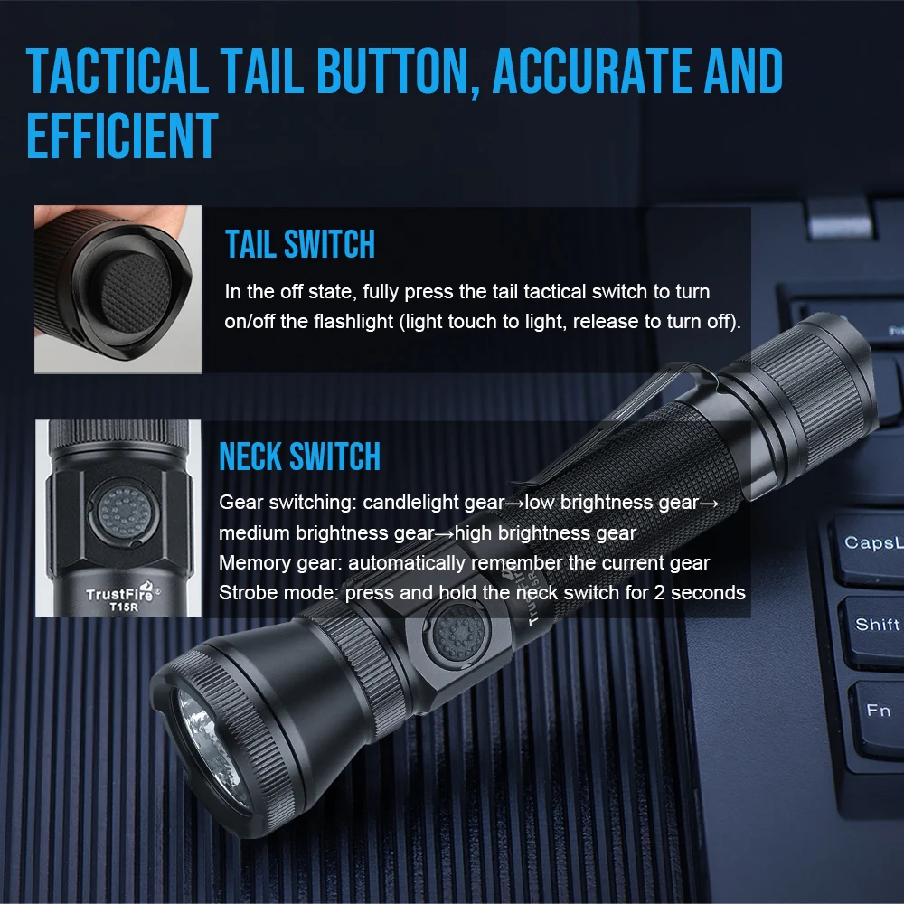 TrustFire T15R LED Climbing Flashlight Long Distance Waterproof 1800Lumen Tactical Flashlight