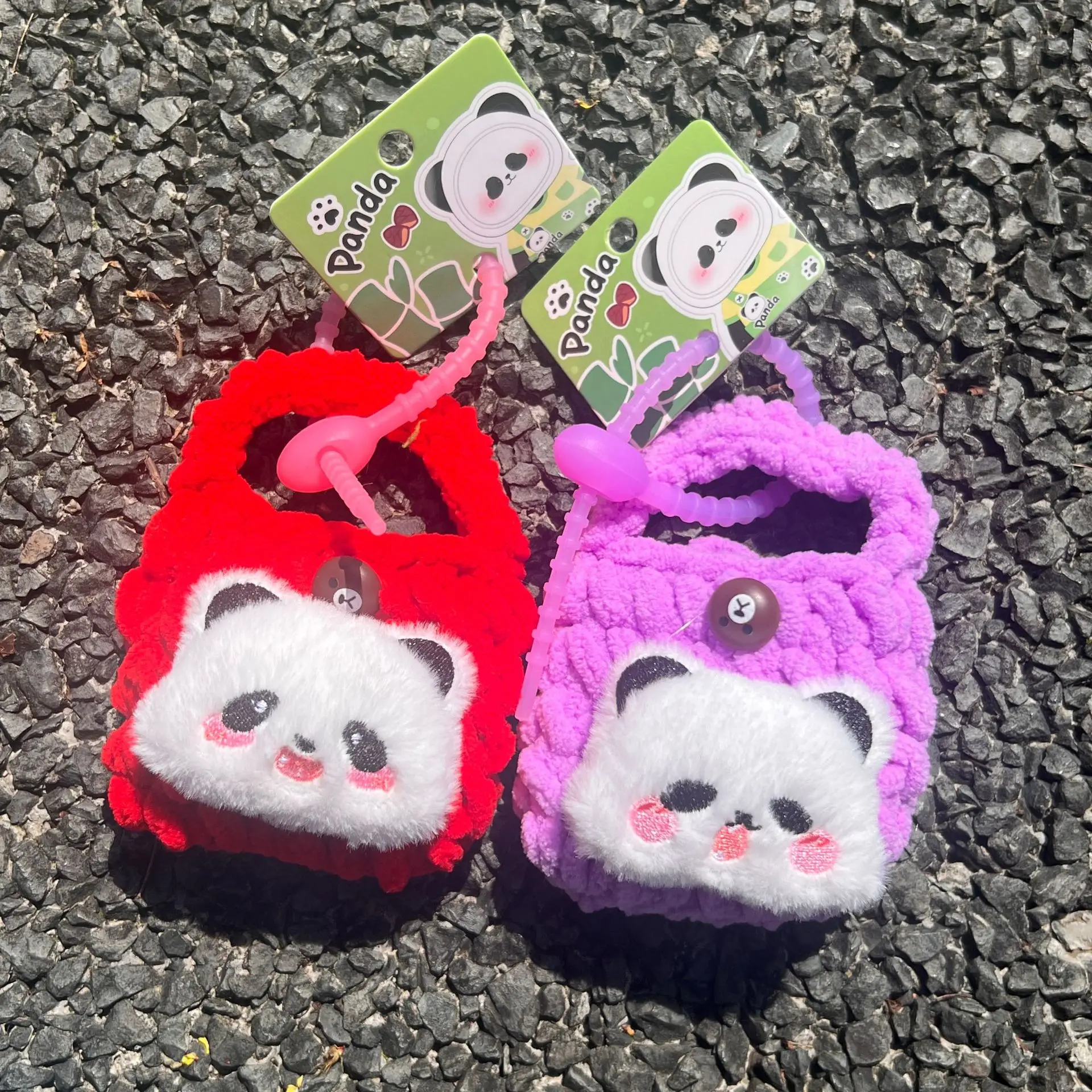 Xiaohongshu Handmade Twist Weaving Mini Satchel Pendant Colorful Creative Bag with Panda Headphone Hot Style Cotton for Girls